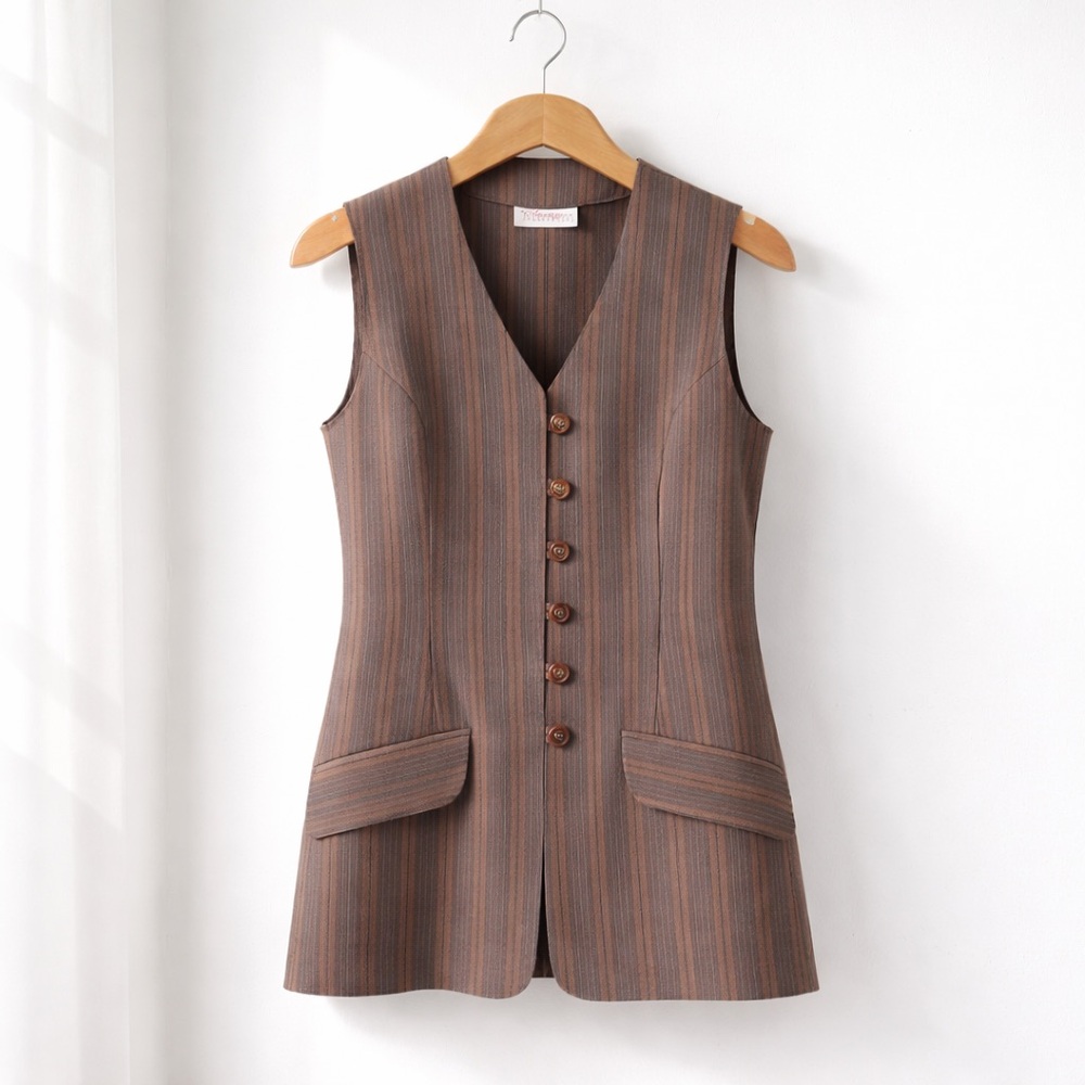 CLASSIQUE COLLECTIONS striped vest button front tailored longline